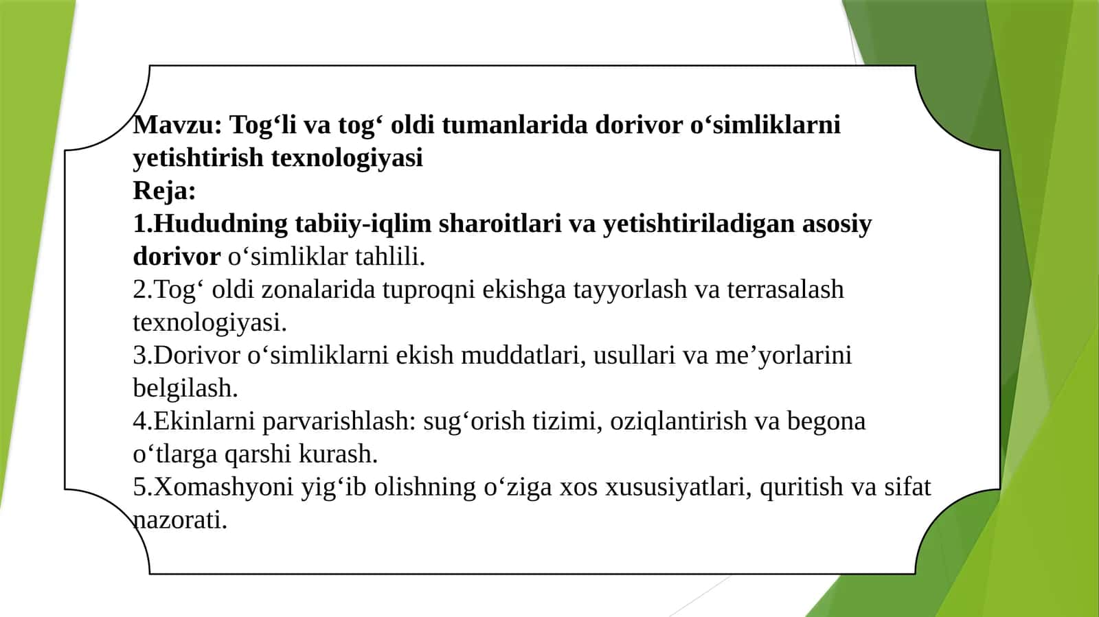 Togʻli va togʻ oldi tumanlarida dorivor oʻsimliklarni yetishtirish texnologiyasi 1