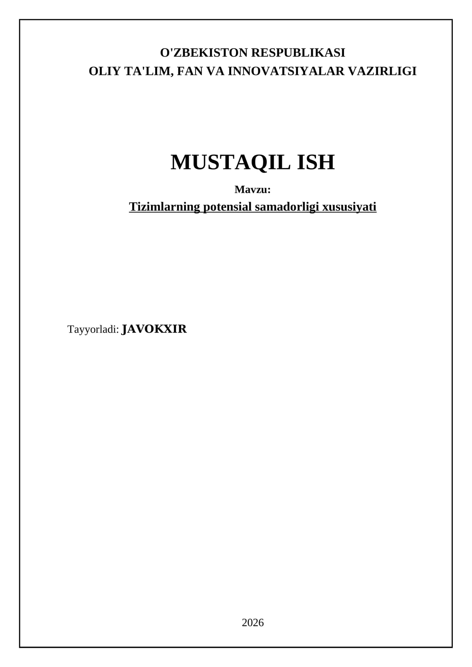 Tizimlarning potensial samadorligi xususiyati 1