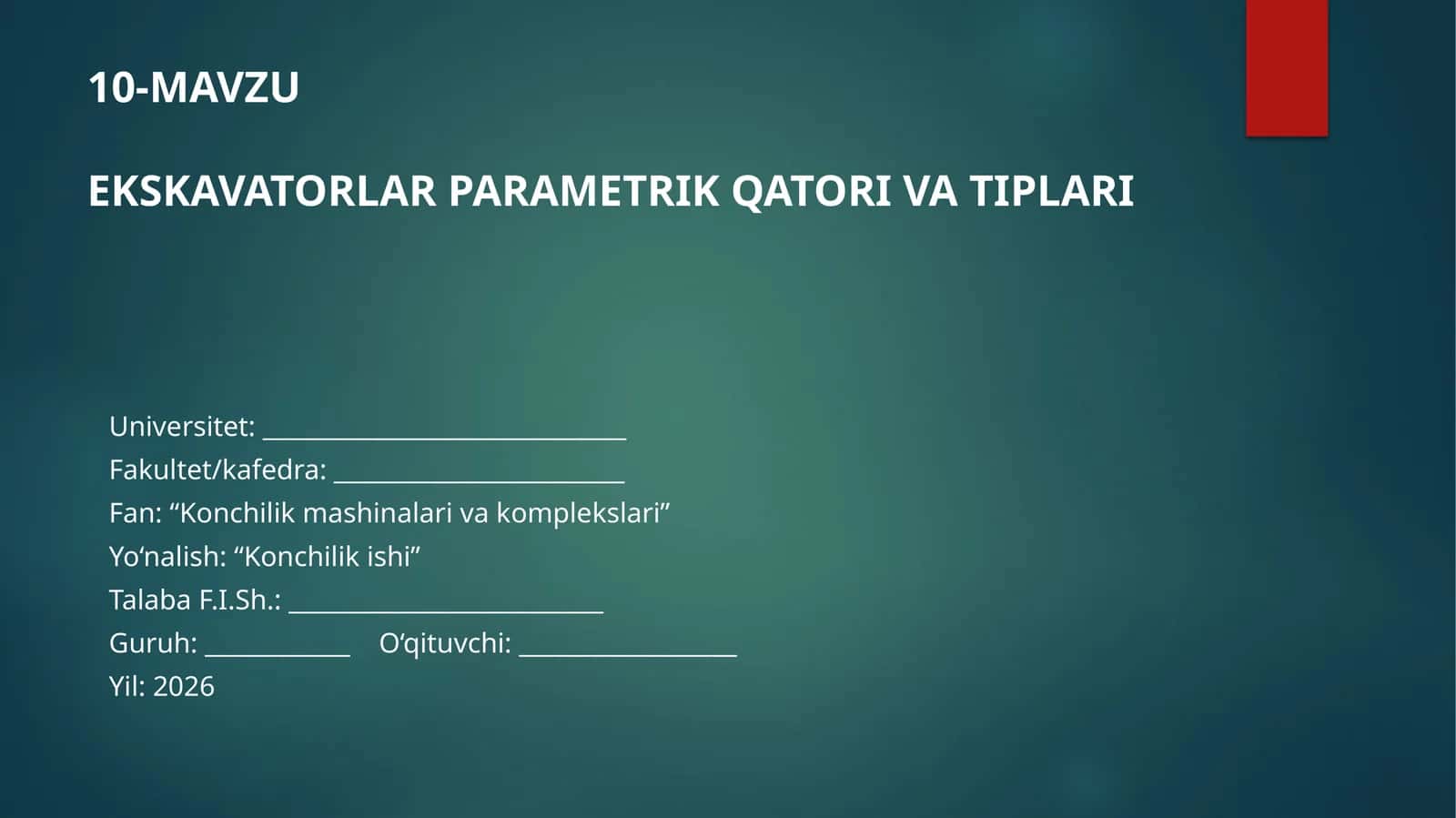 EKSKAVATORLAR PARAMETRIK QATORI VA TIPLARI 1