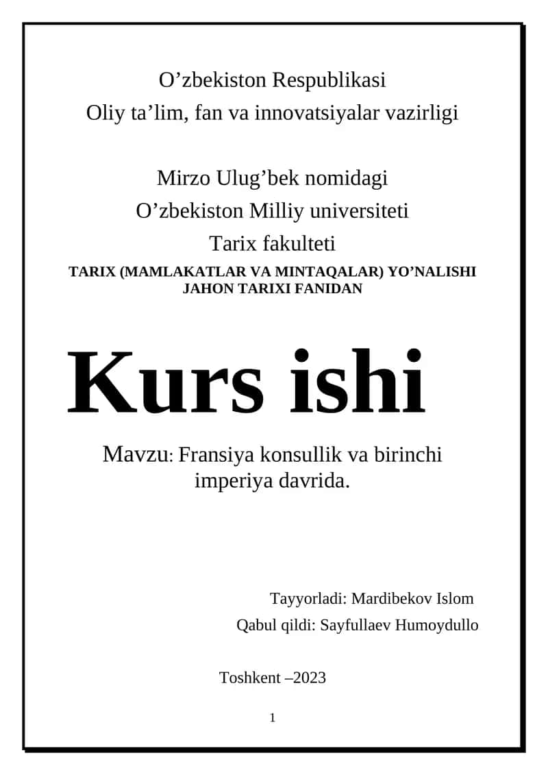 FRANSIYA KONSULLIK VA BIRINCHI IMPERIYA DAVRIDA 1