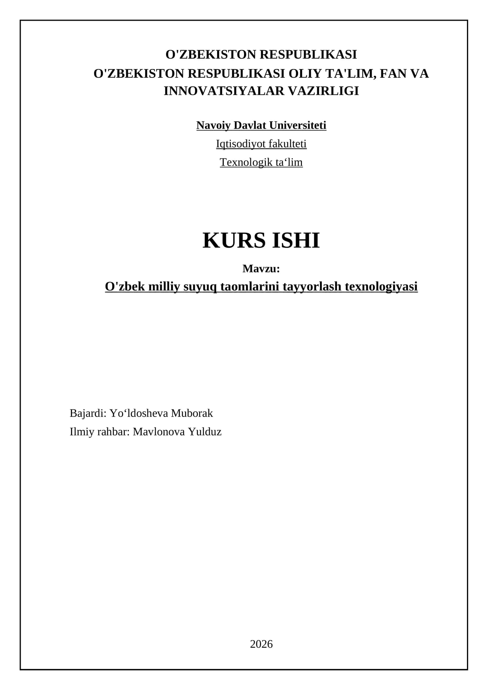 O'zbek milliy suyuq taomlarini tayyorlash texnologiyasi 1