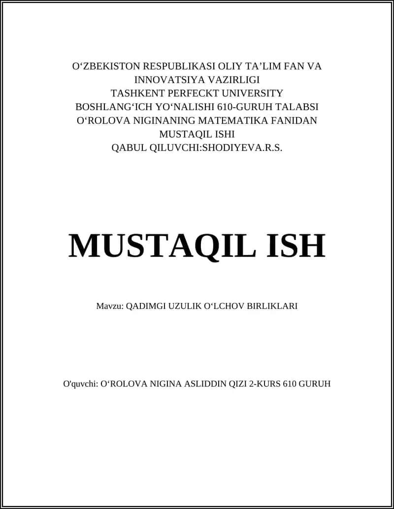 QADIMGI UZULIK OʻLCHOV BIRLIKARI 1