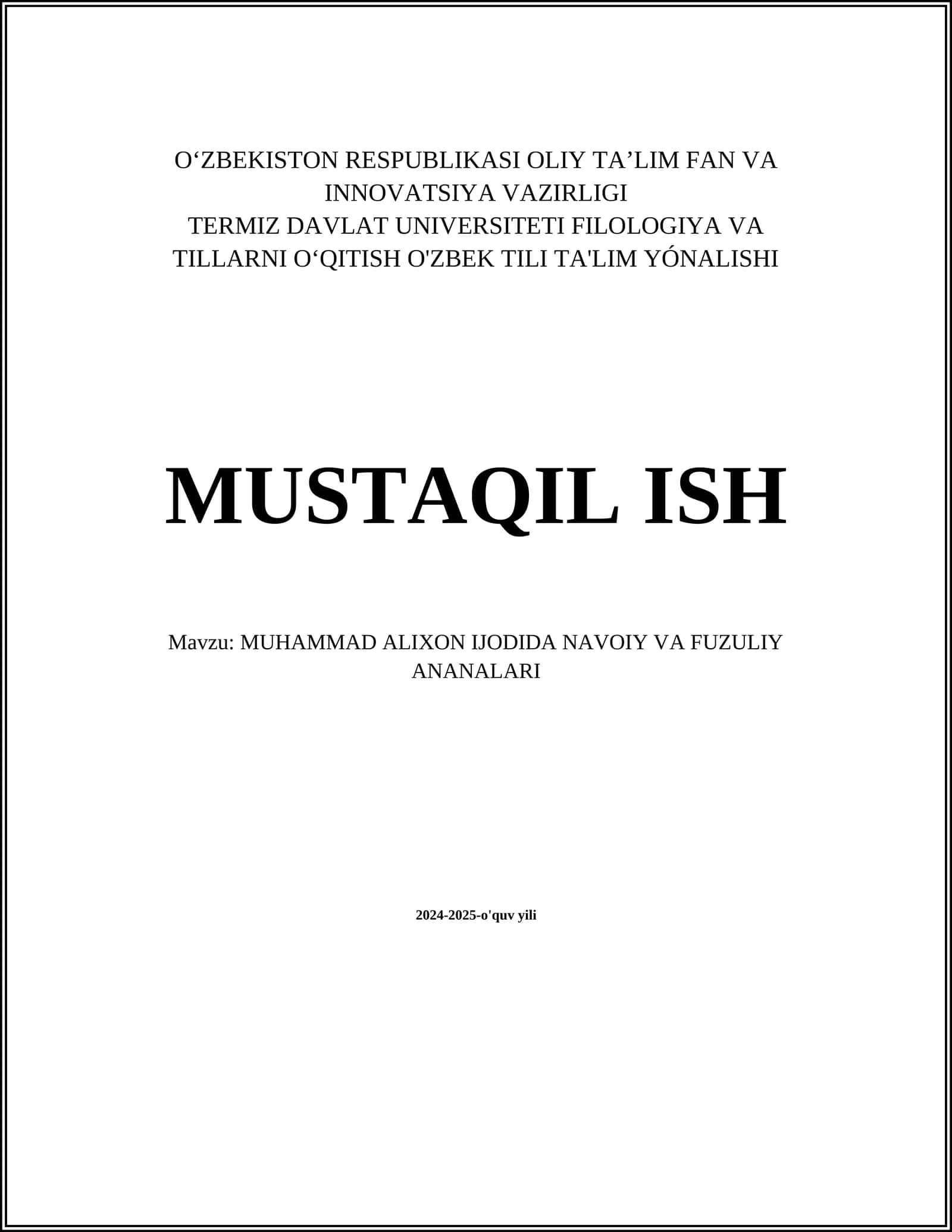 MUHAMMAD ALIXON IJODIDA NAVOIY VA FUZULIY ANANALARI 1