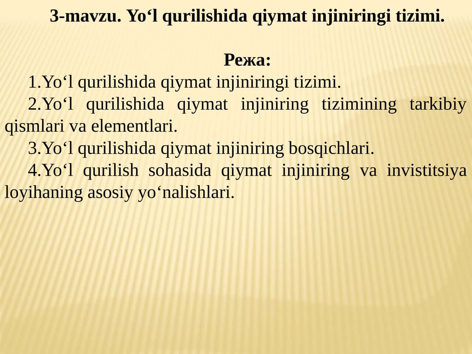 Yo‘l qurilishida qiymat injiniringi tizimi 1