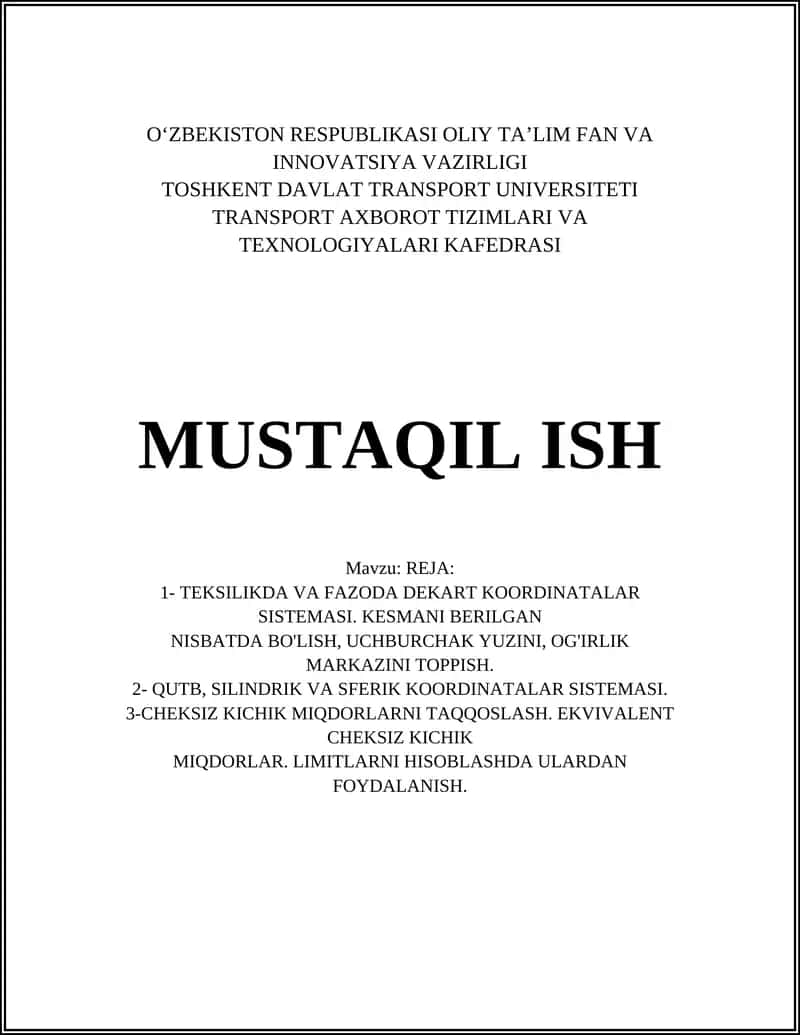 Dekart koordinatalar sistemasida kesmani berilgan nisbatda bo'lish 1