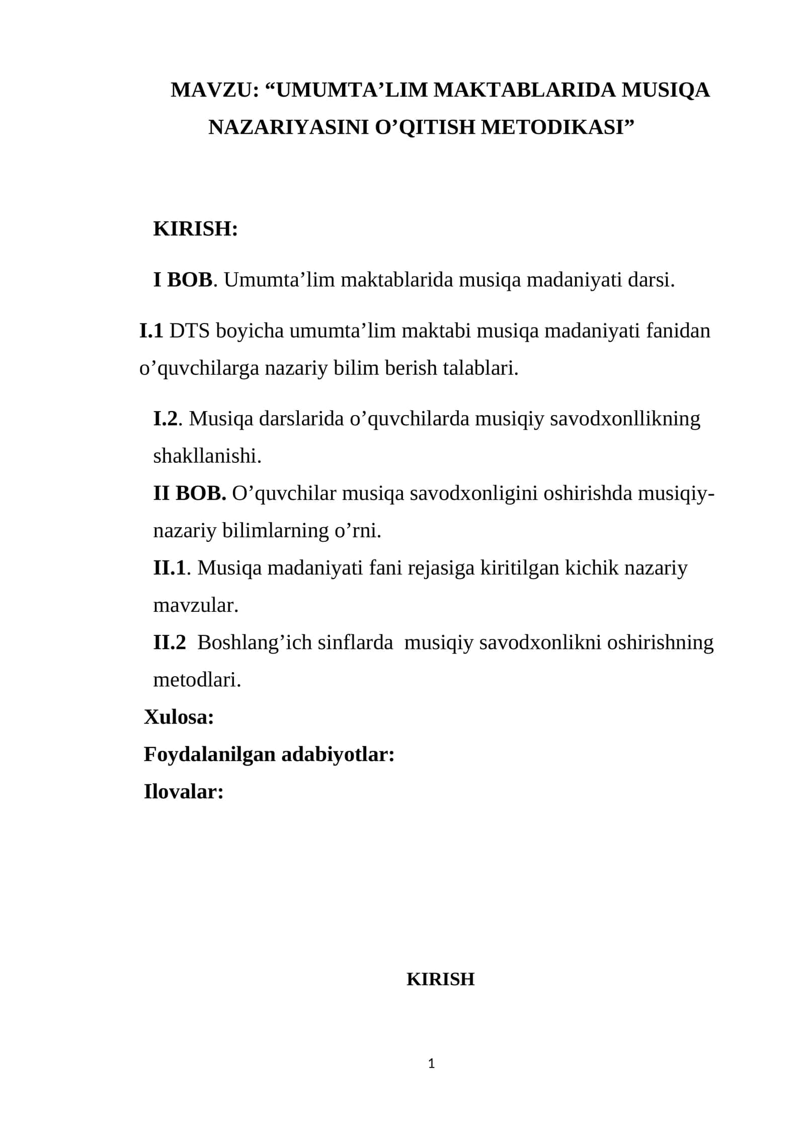 UMUMLTA’LIM MAKTABLARIDA MUSIQA NAZARIYASINI O’QITISH METODIKASI 1
