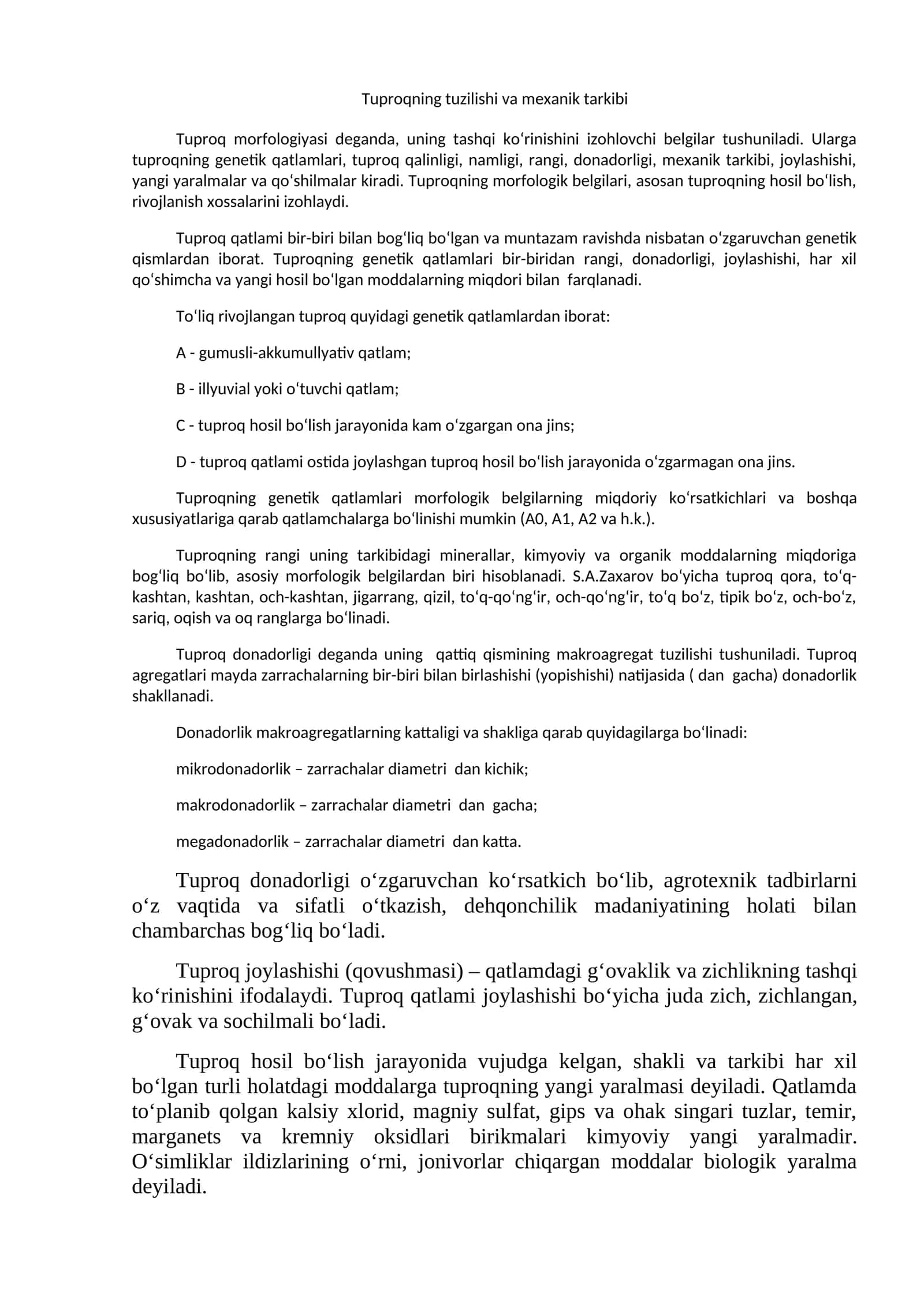 Tuproqning tuzilishi va mexanik tarkibi 1