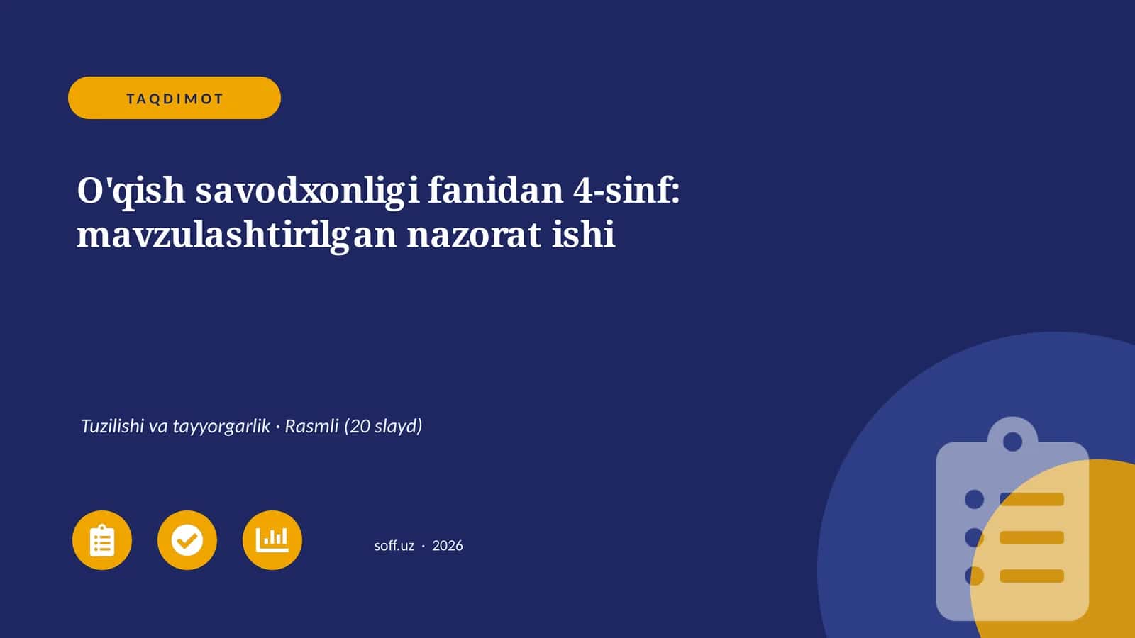 O'qish savodxonligi fanidan 4-sinf: mavzulashtirilgan nazorat ishi 1