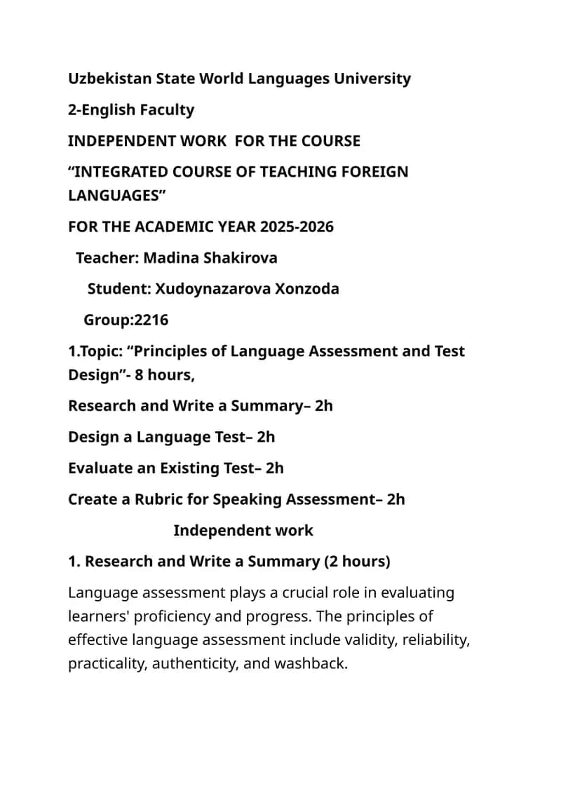 Principles of Language Assessment and Test Design 1