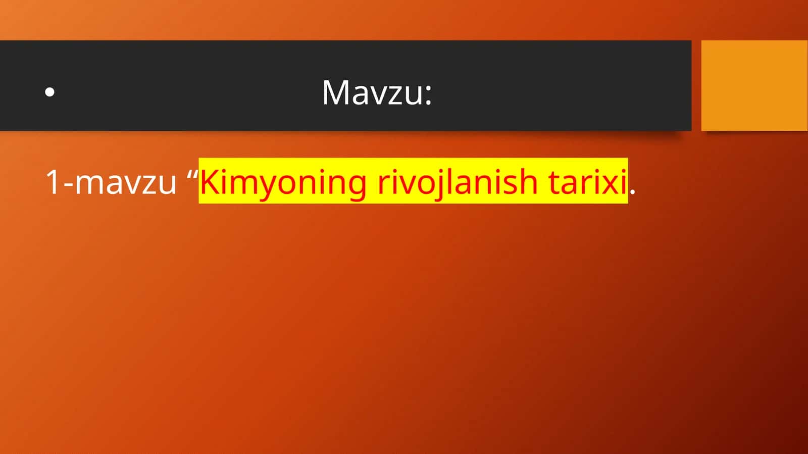 Kimyoning rivojlanish tarixi 1