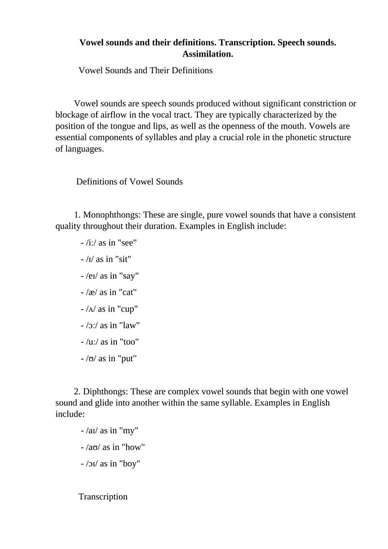 Vowel Sounds and Their Definitions 1