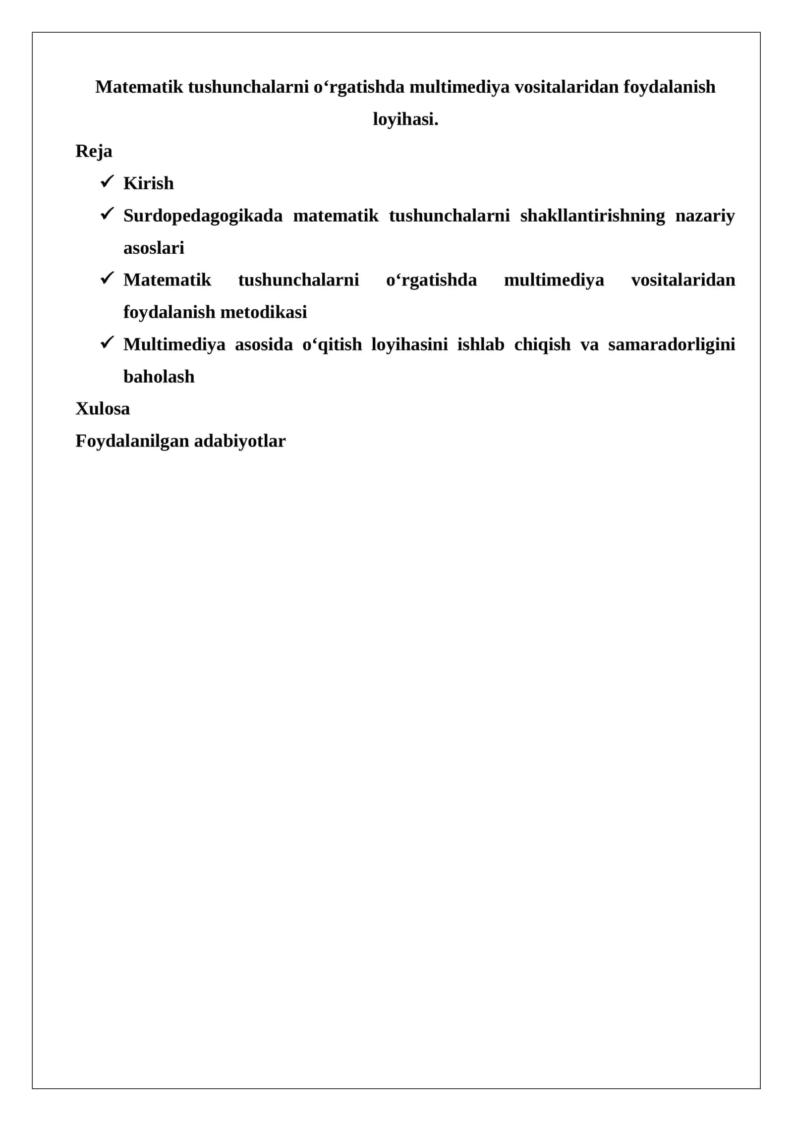 Matematik tushunchalarni o‘rgatishda multimediya vositalaridan foydalanish loyihasi 1