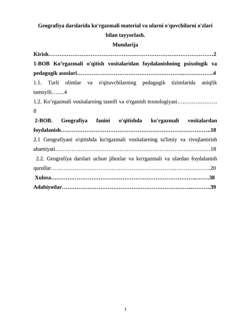 Geografiya fanini o'qitishda ko'rgazmali vositalardan foydalanish 1