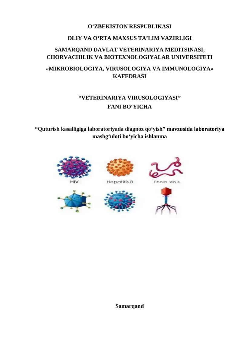 Laboratoriya mashg'uloti "Quturish kasalligiga laboratoriyada diagnoz qo‘yish" 1