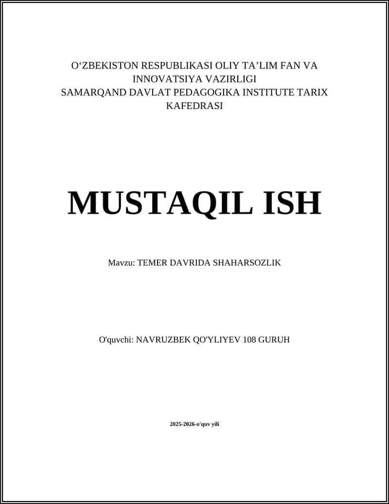 TEMIR DAVRIDA SHAHARSOZLIK 1