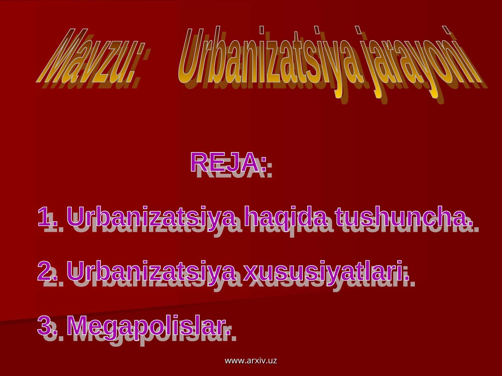 Urbanizatsiya jarayoni 1