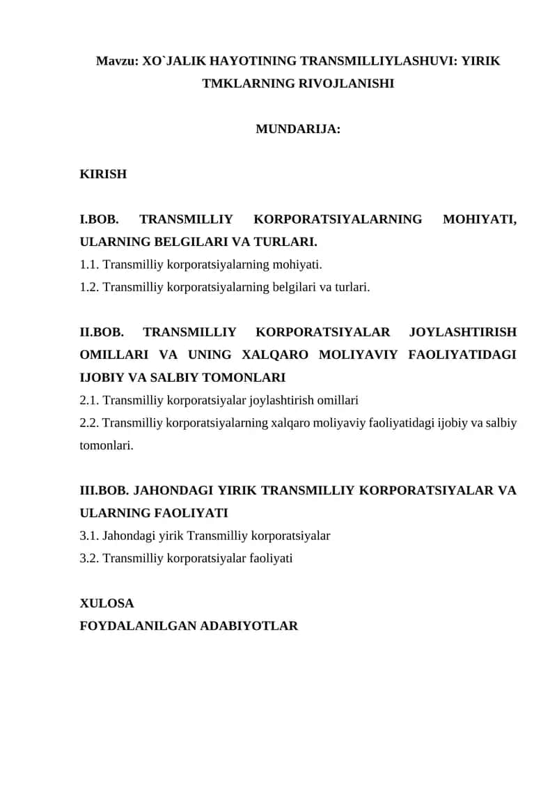 XO`JALIK HAYOTINING TRANSMILLIYLASHUVI: YIRIK TMKLARNING RIVOJLANISHI 1