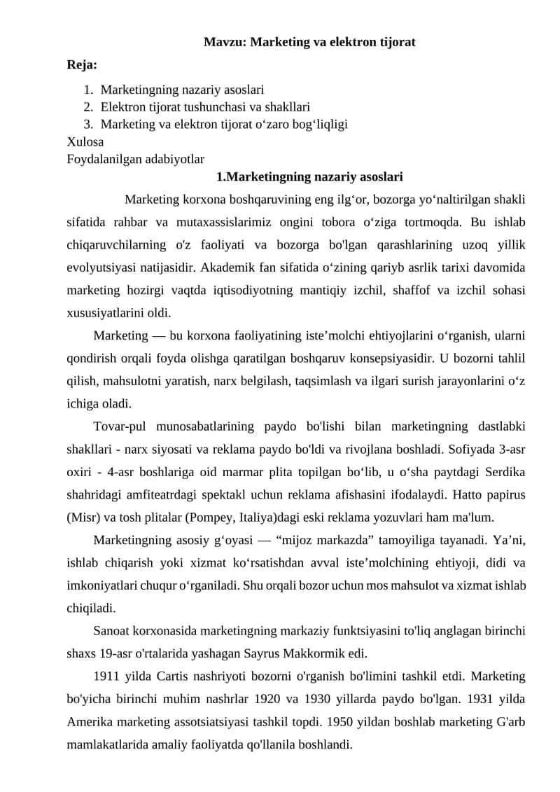 Marketing va elektron tijorat 1