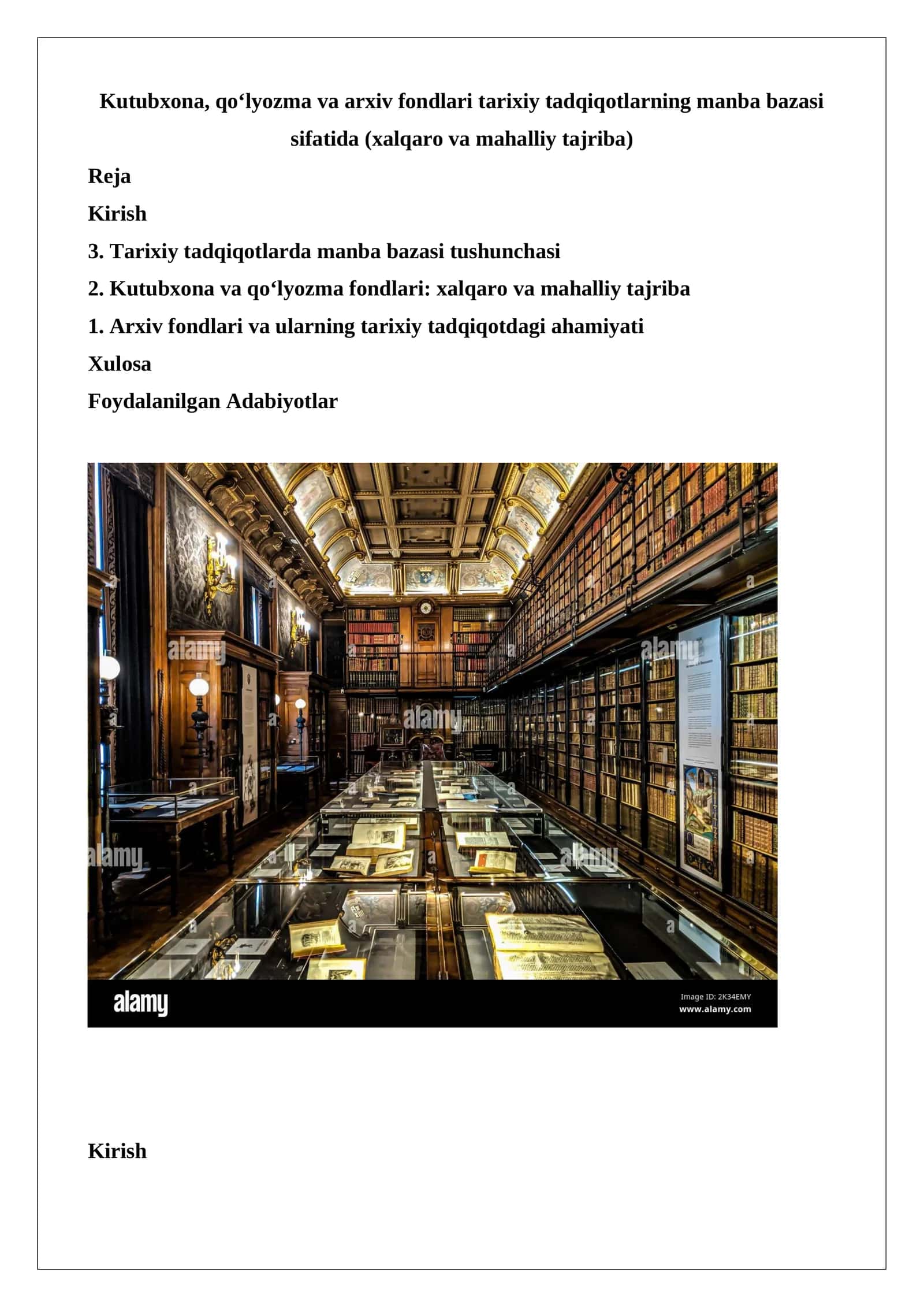 Kutubxona, qo‘lyozma va arxiv fondlari tarixiy tadqiqotlarning manba bazasi sifatida (xalqaro va mahalliy tajriba) 1