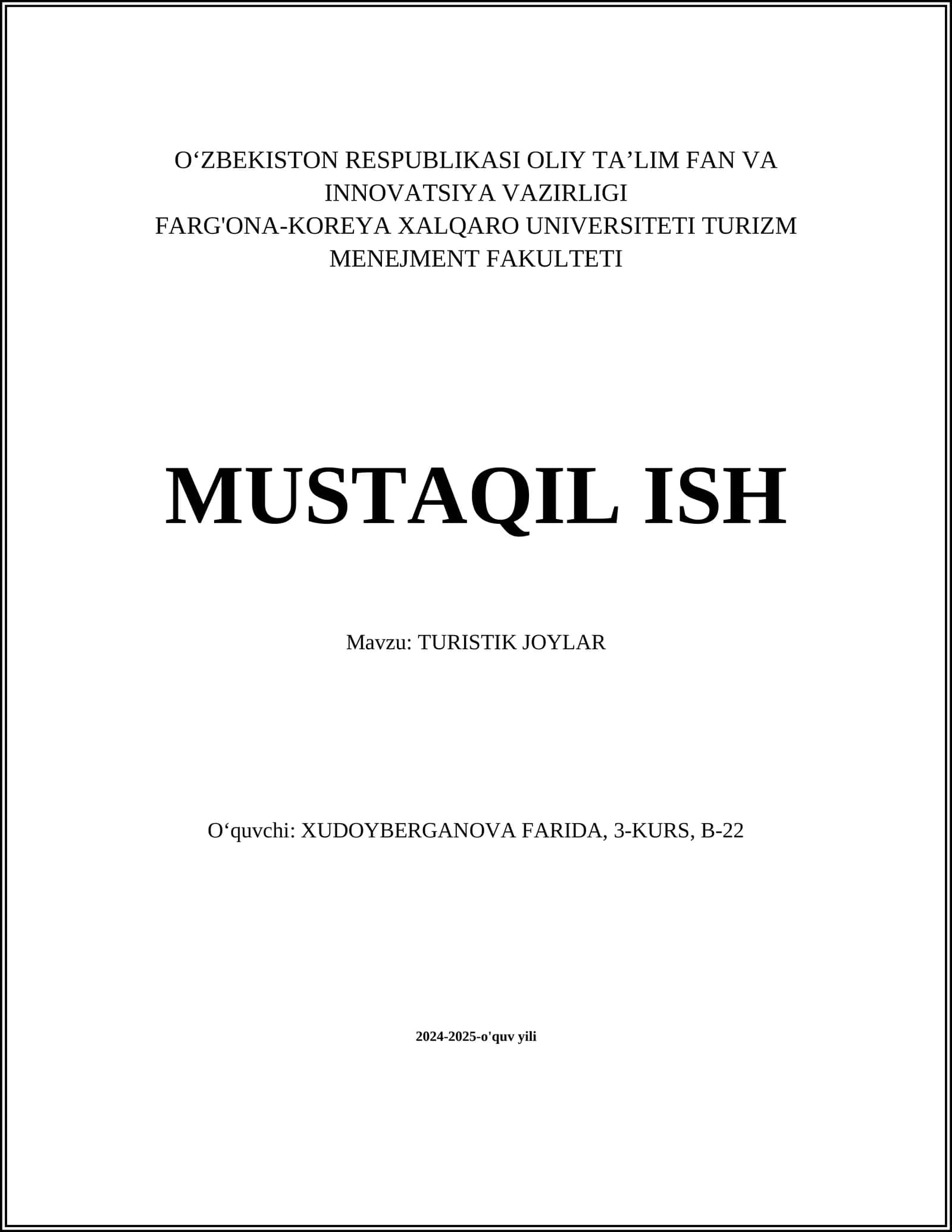TURISTIK JOYLAR 1