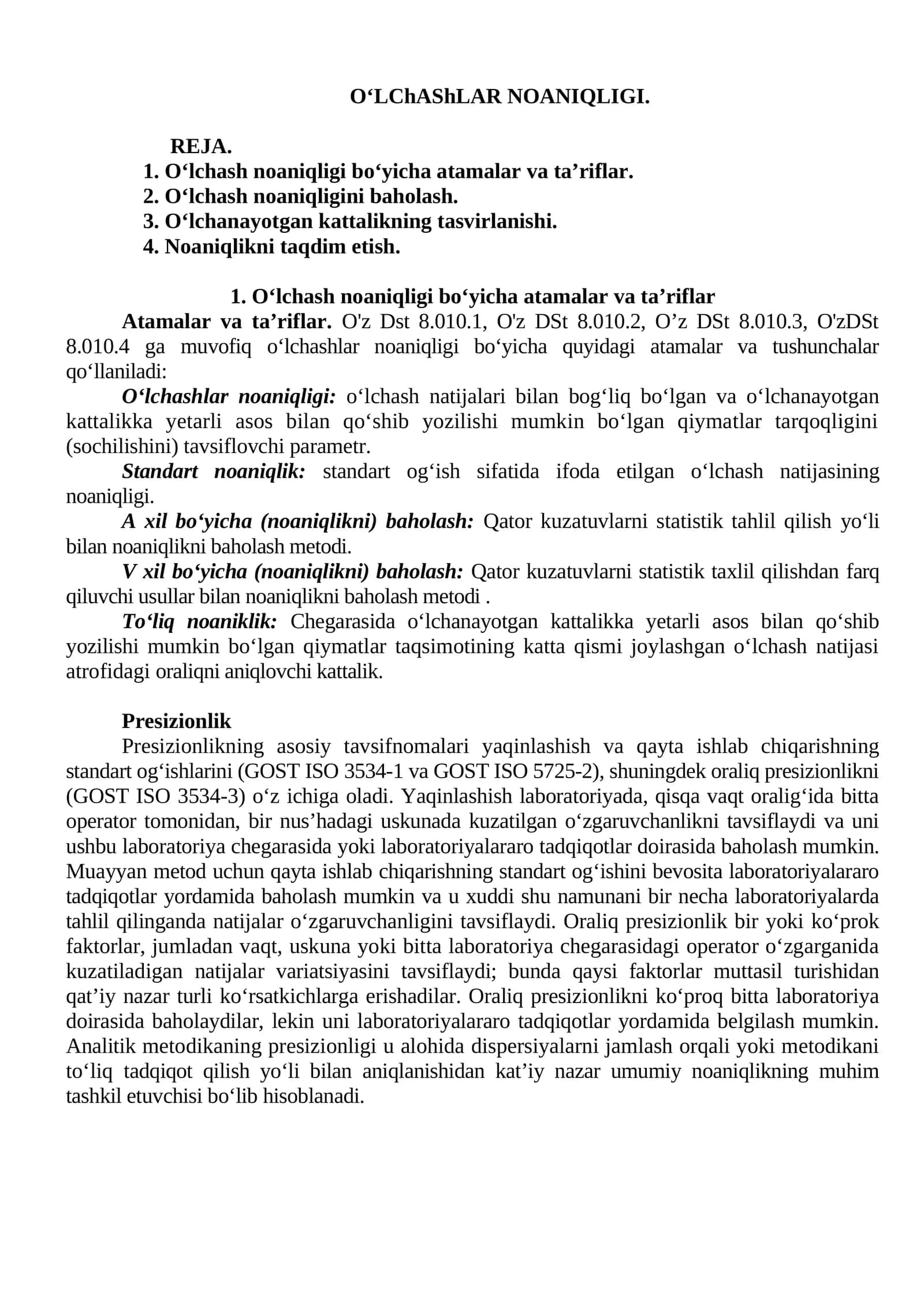 O‘LChAShLAR NOANIQLIGI 1