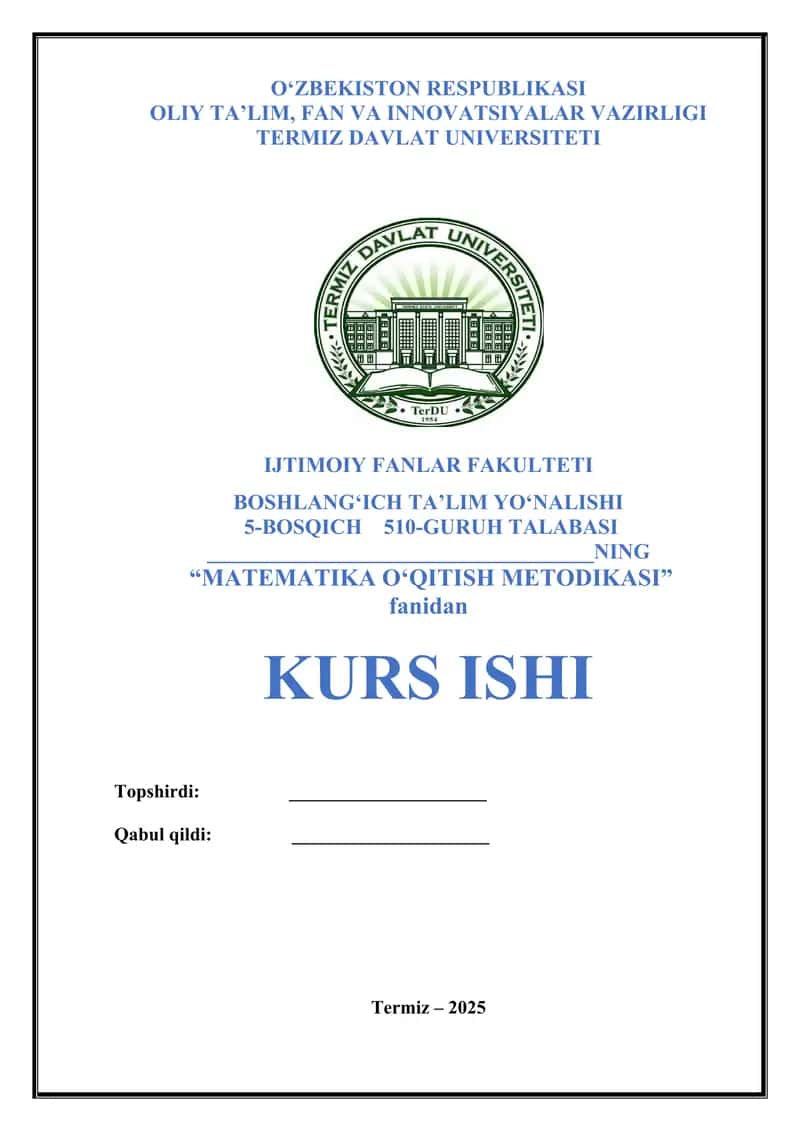 Matematika O‘qitish Metodikasi 1