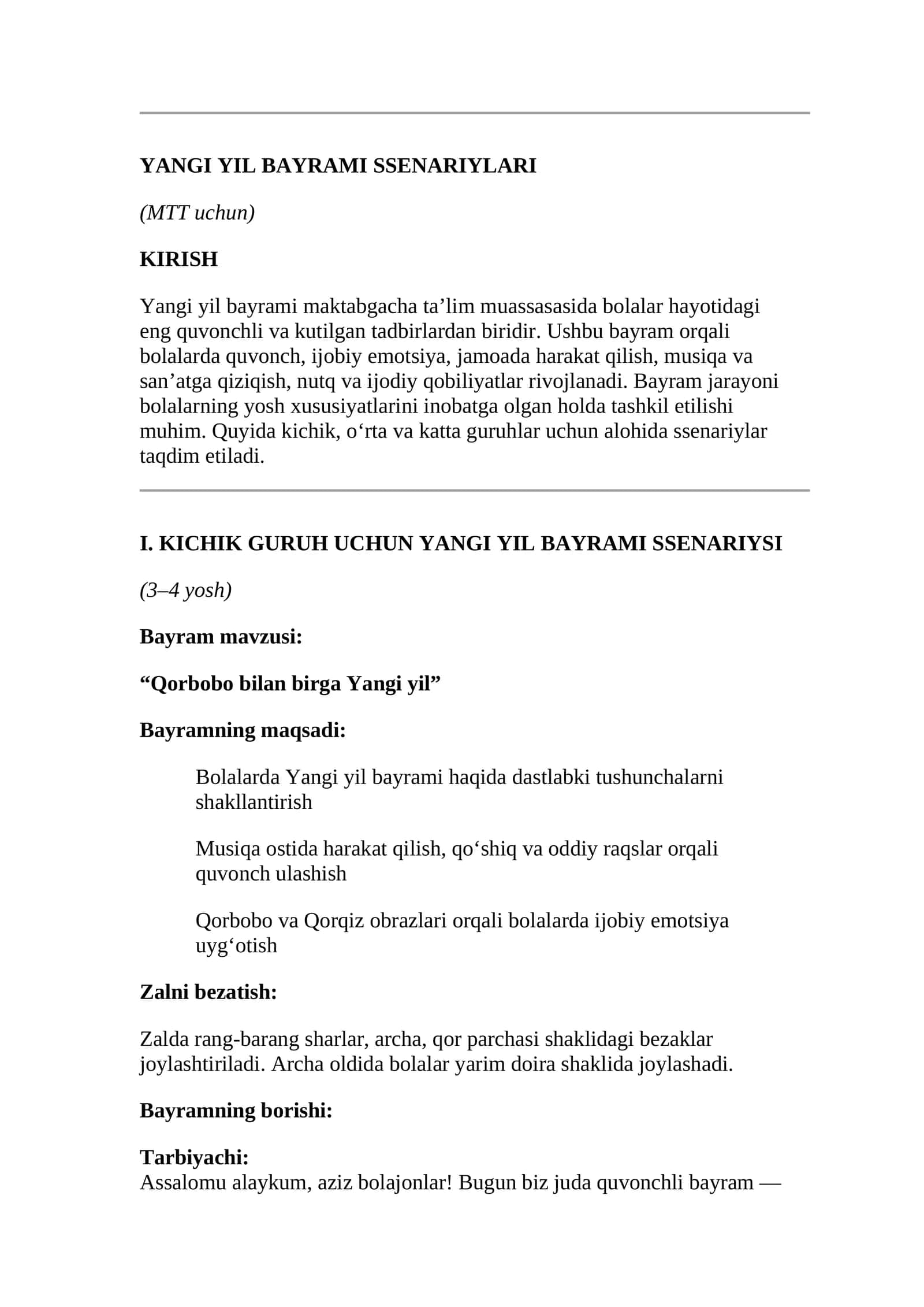 Yangi Yil Bayrami Ssenariylari (MTT uchun) 1