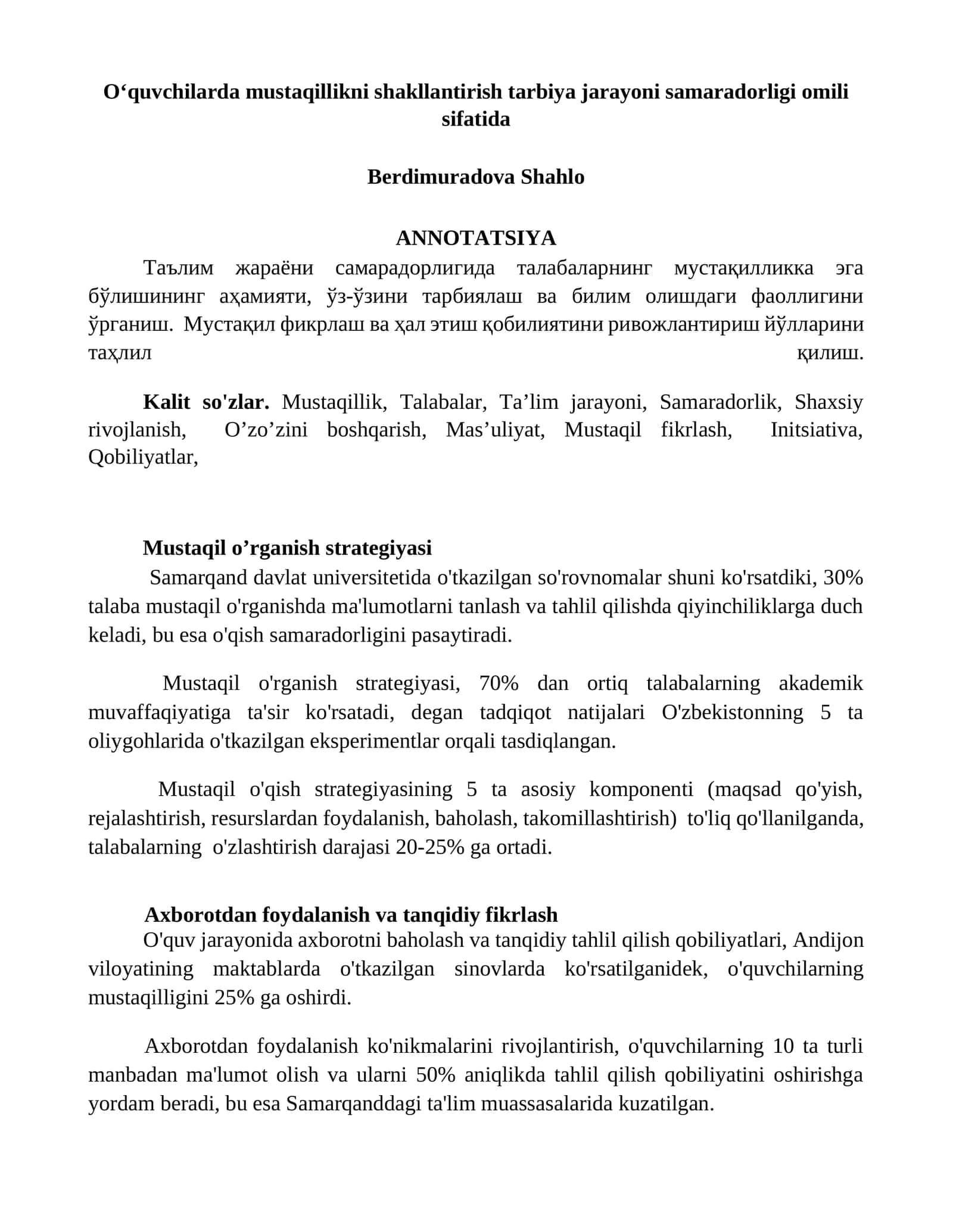 Mustaqil o’rganish strategiyasi 1
