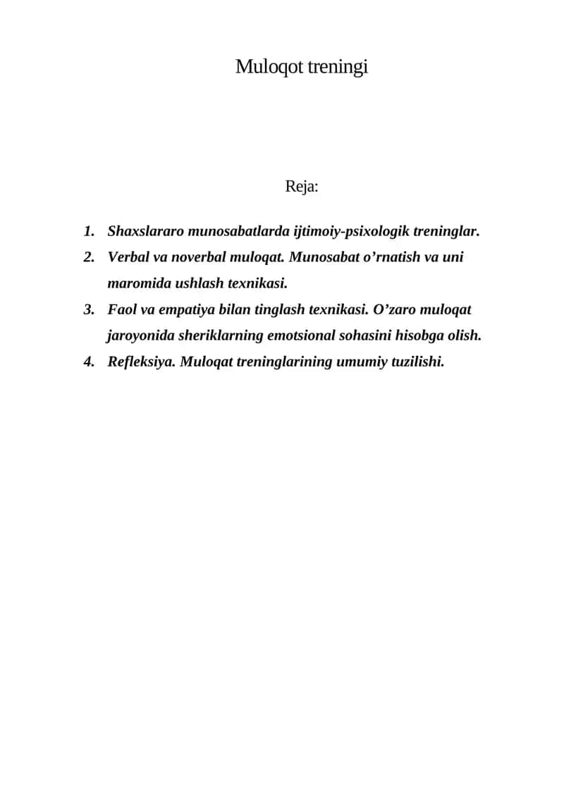 Muloqot treninglari 1