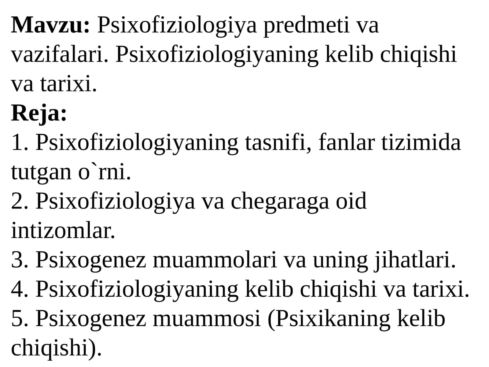 Psixofiziologiya predmeti va vazifalari 1