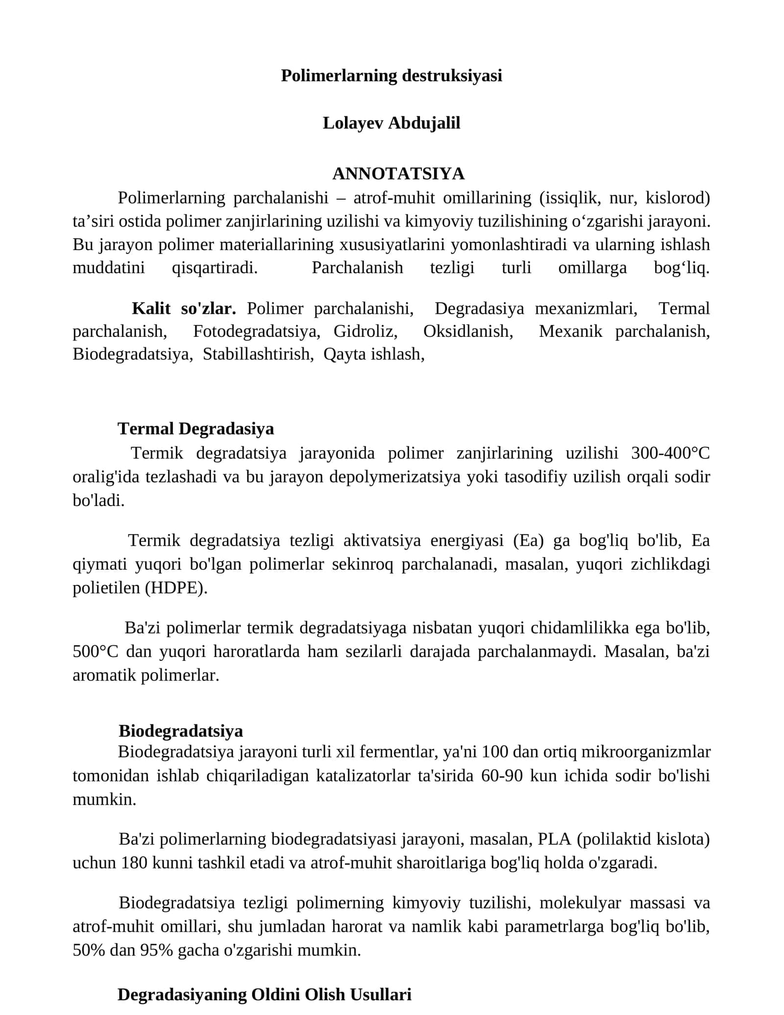 Polimerlarning destruksiyasi 1