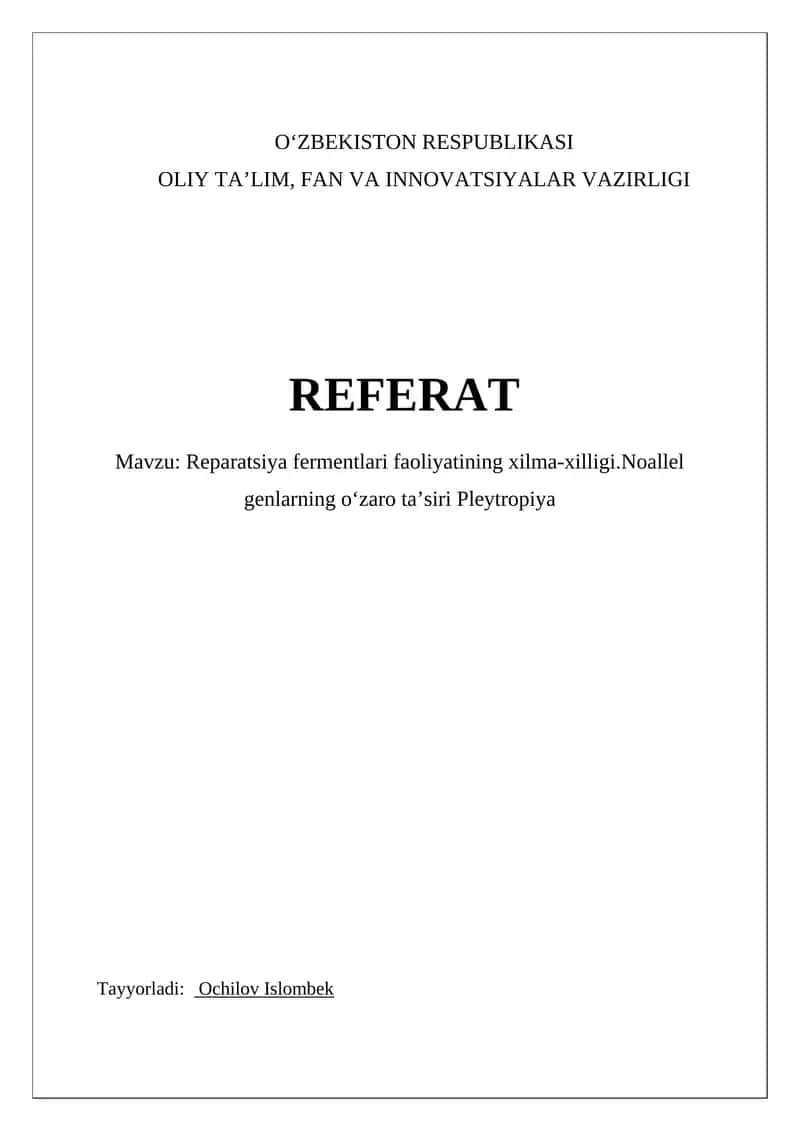 Reparatsiya fermentlari faoliyatining xilma-xilligi 1
