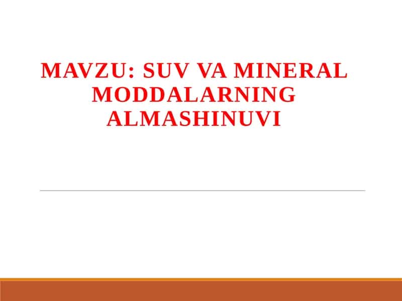 Suv va mineral moddalarning almashtirilishi 1