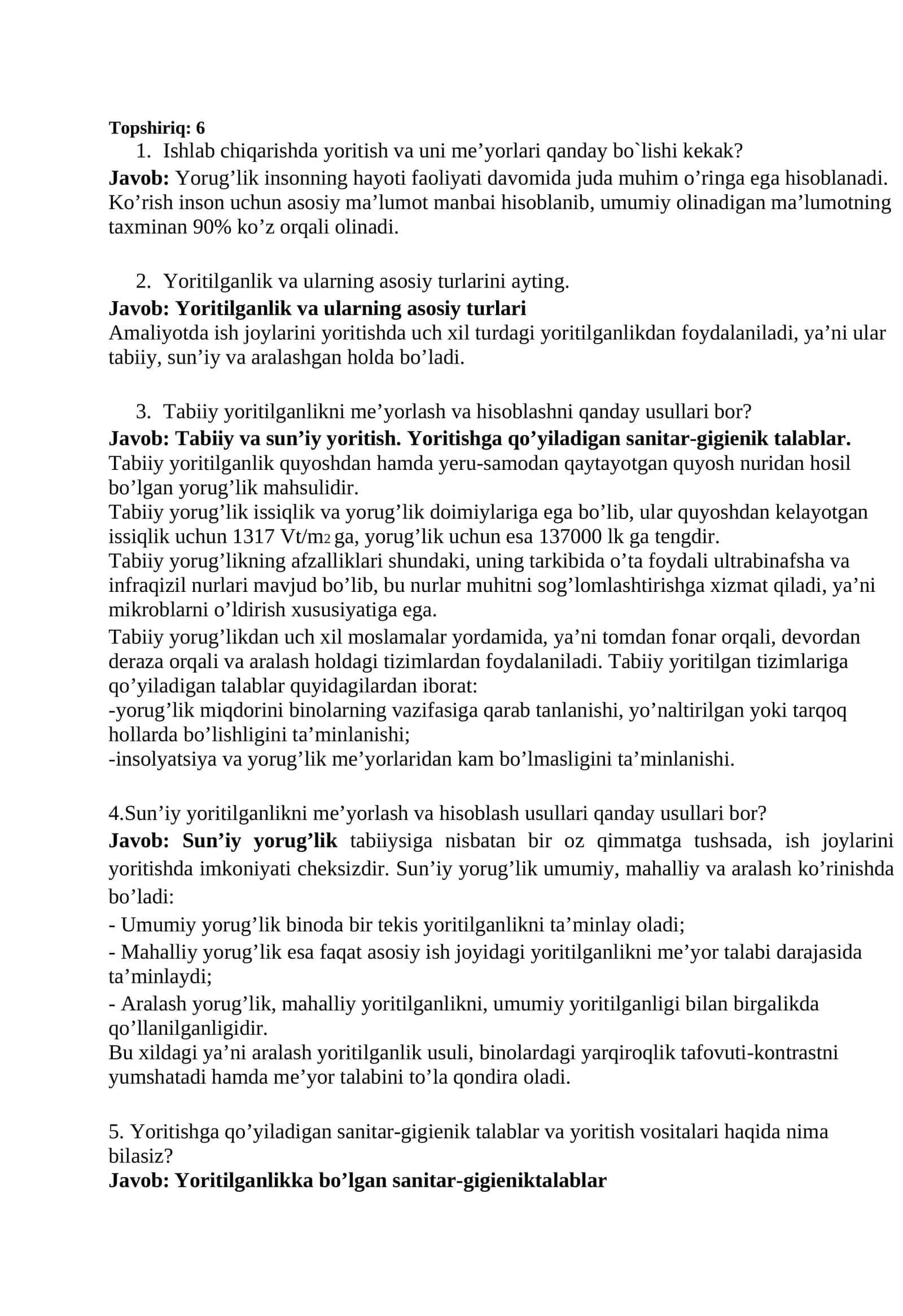 Yoritilganlik va uni me’yorlari 1