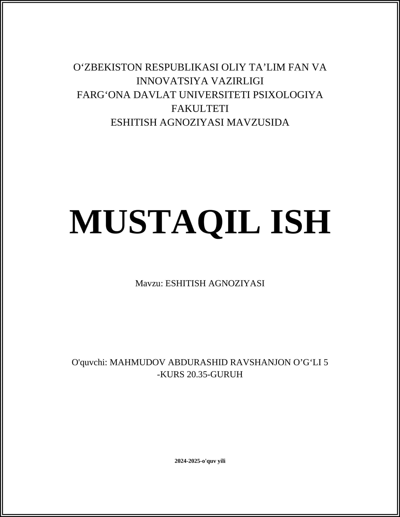 ESHITISH AGNOZIYASI 1