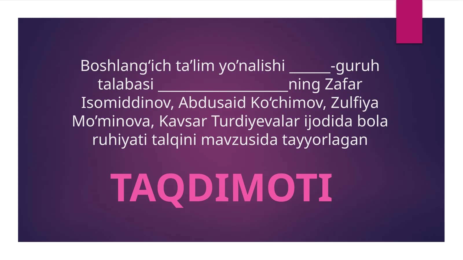 Zafar Isomiddinov, Abdusaid Ko‘chimov, Zulfiya Mo’minova, Kavsar Turdiyevalar ijodida bola ruhiyati talqini 1