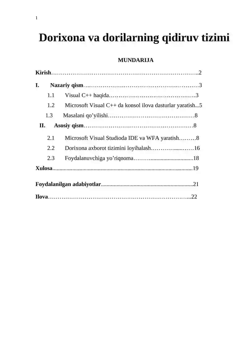 Dorixona va dorilarning qidiruv tizimi 1
