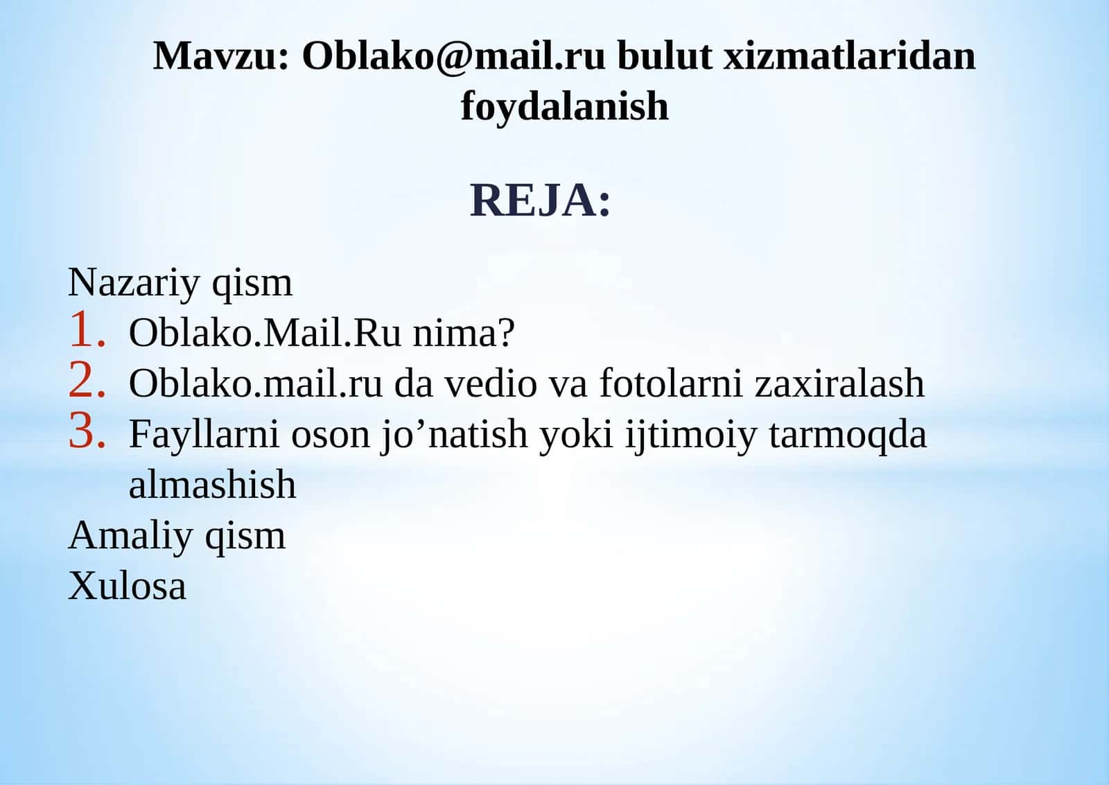 Oblako@mail.ru bulut xizmatlaridan foydalanish 1