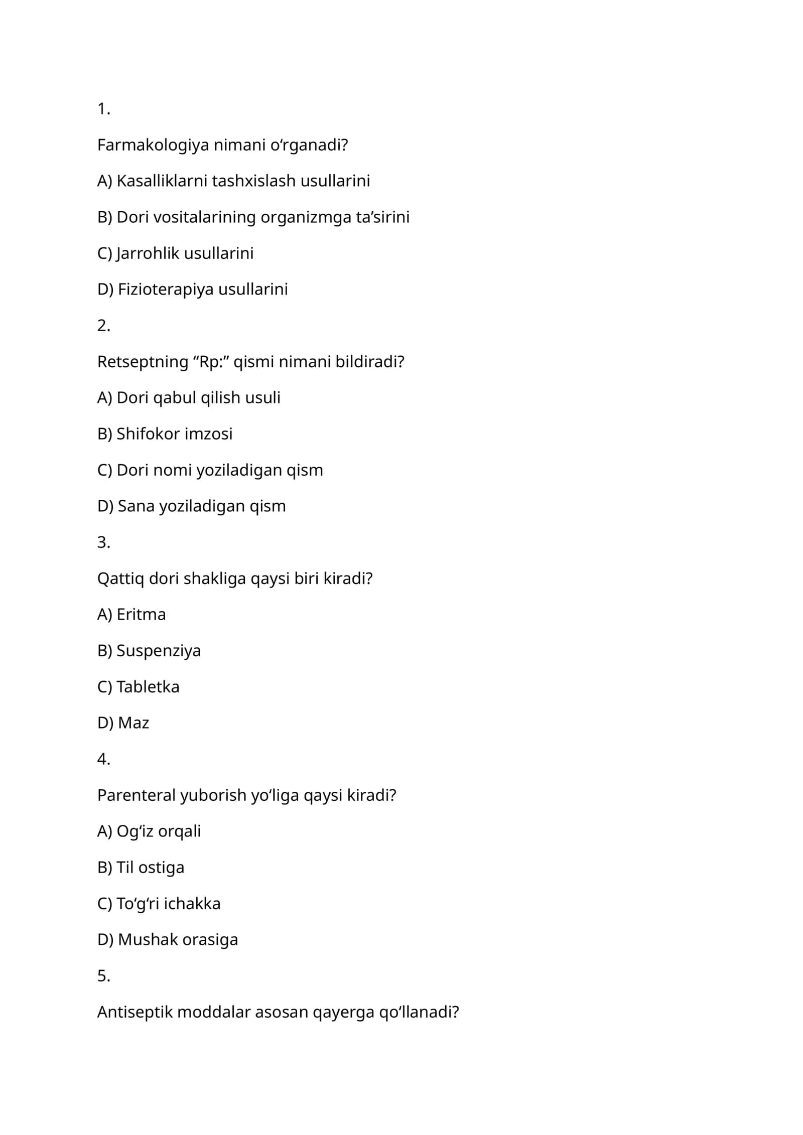 Farmakologiya nimani o‘rganadi? 1