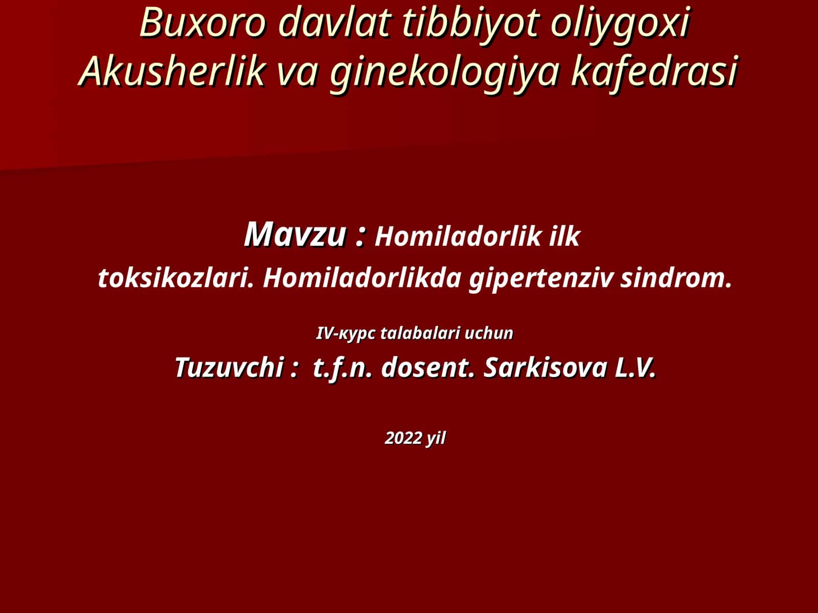 Homiladorlik ilk toksikozlari. Homiladorlikda gipertenziv sindrom 1
