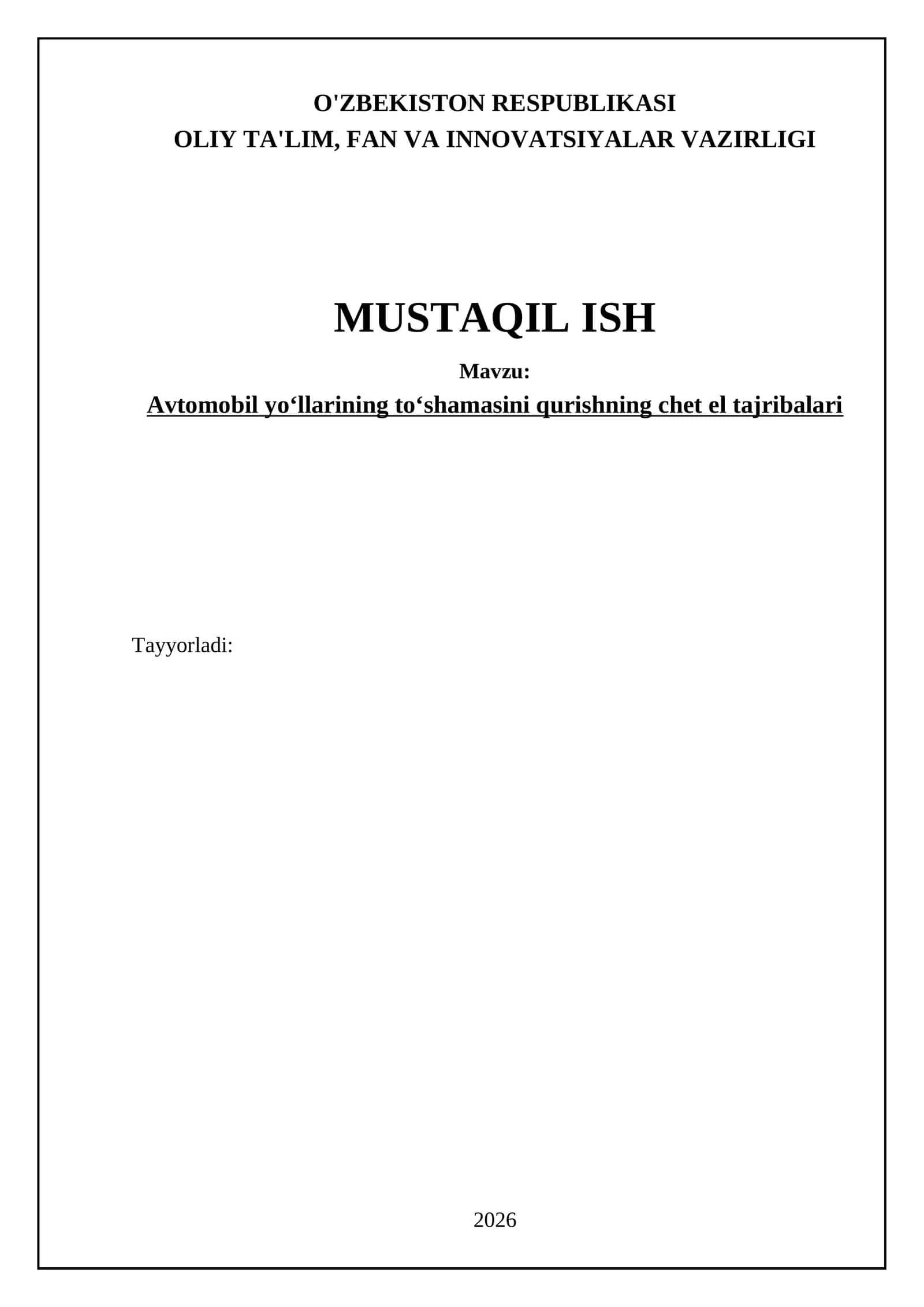 Avtomobil yoʻllarining toʻshamasini qurishning chet el tajribalari 1