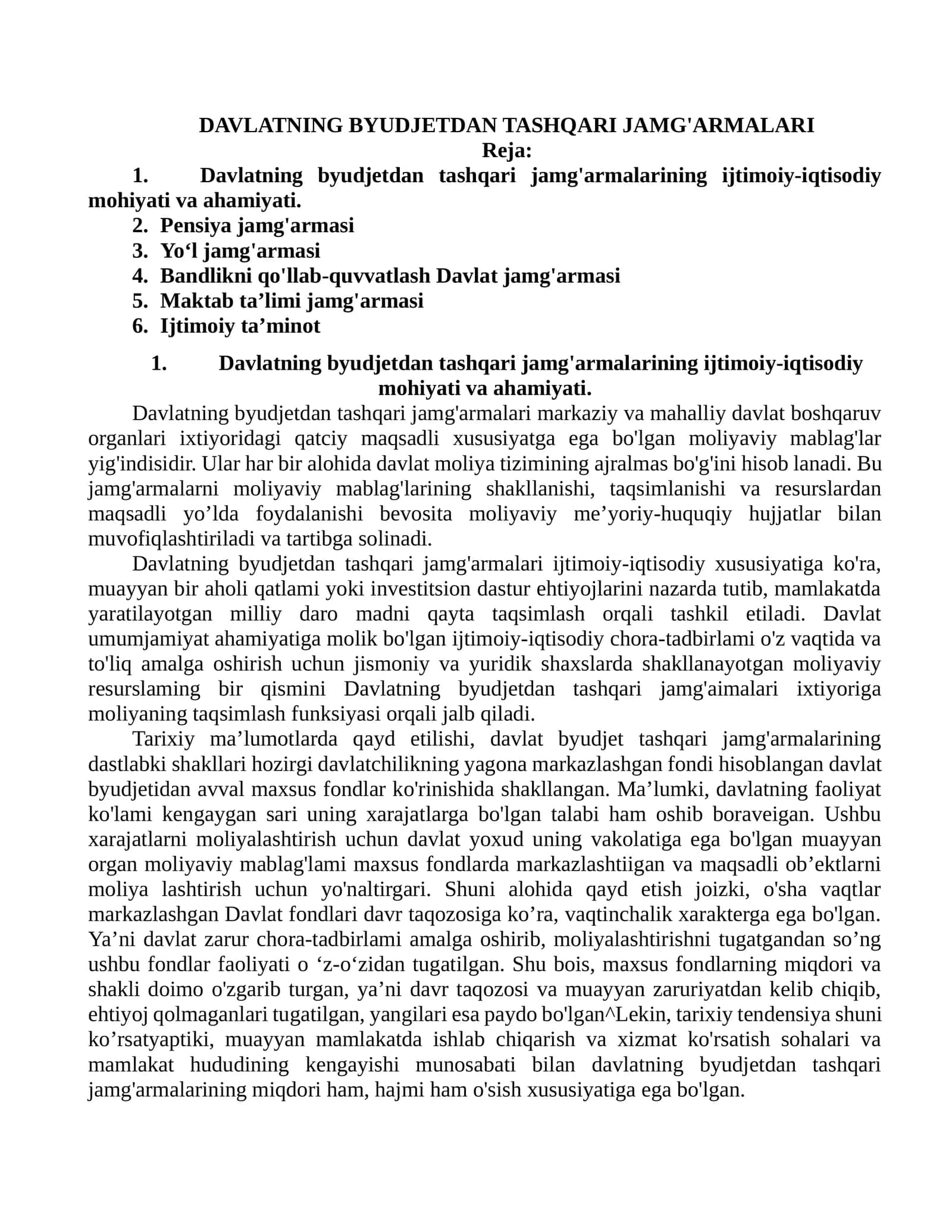Davlatning Byudjetdan Tashqari Jamg'armalari 1