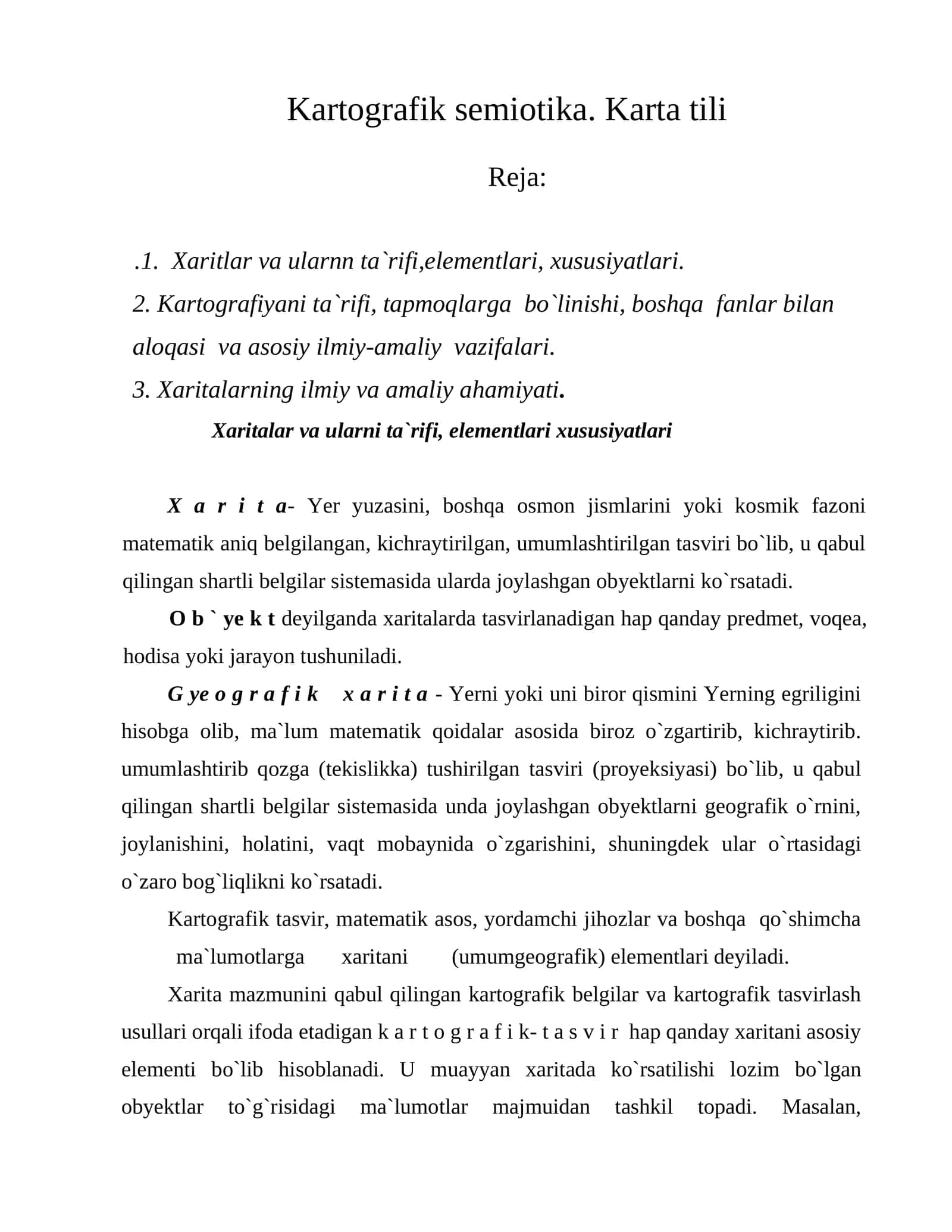 Kartografik semiotika. Karta tili 1
