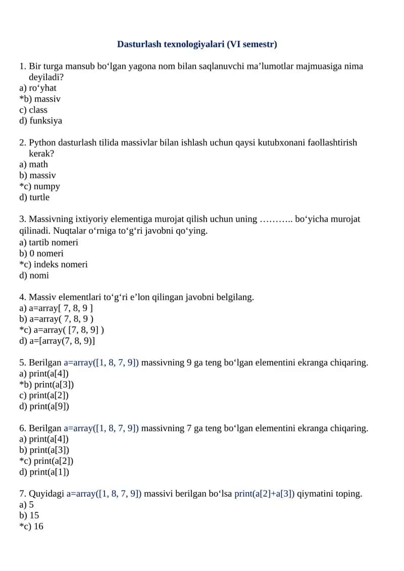 Dasturlash texnologiyalari (VI semestr) 1