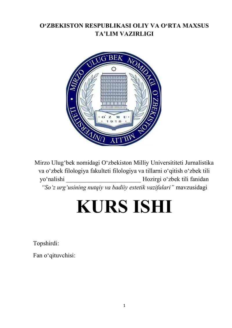 "So‘z urg‘usining nutqiy va badiiy estetik vazifalari" kurs ishi 1