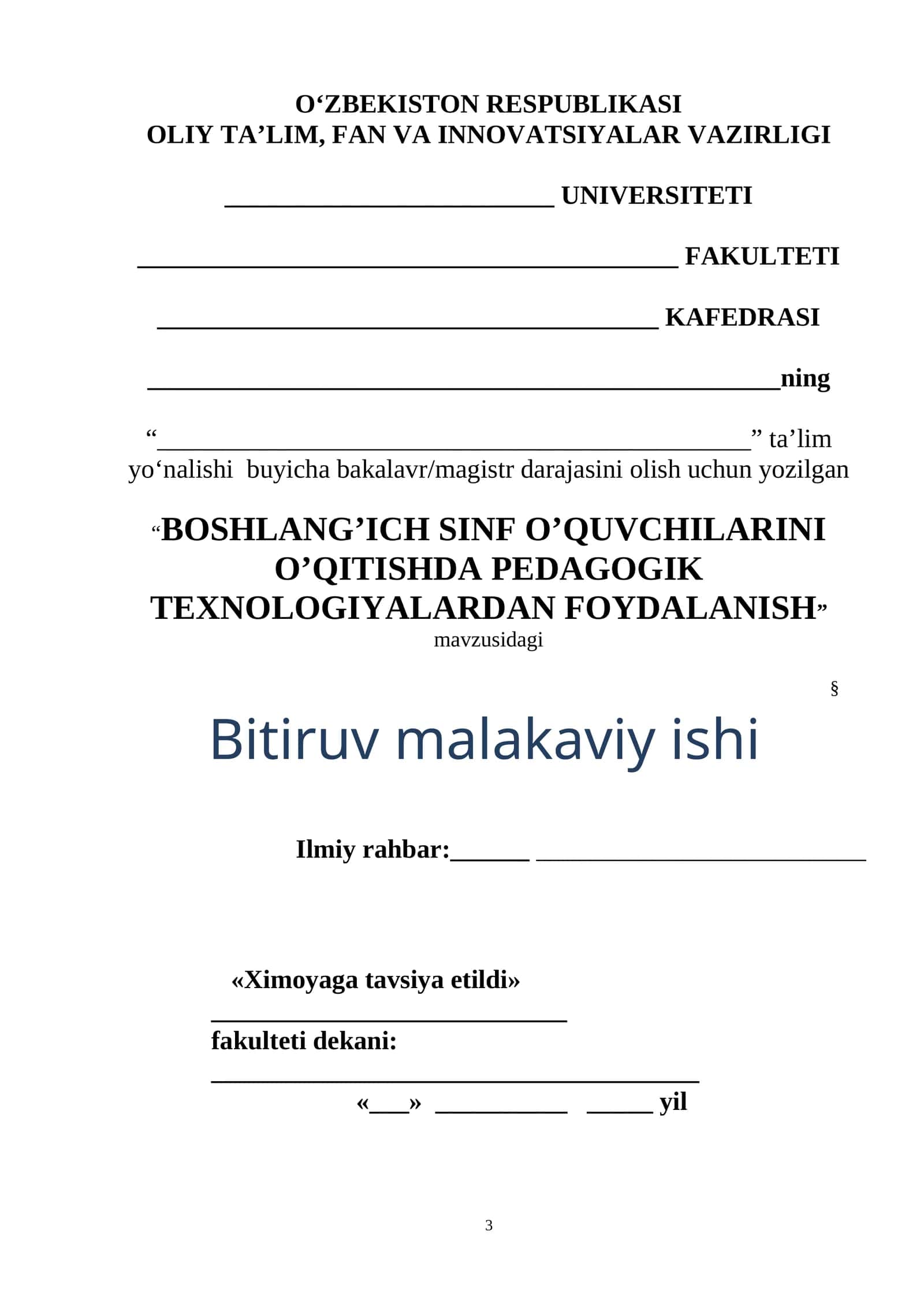 BOSHLANG’ICH SINF O’QUVCHILARINI O’QITISHDA PEDAGOGIK TEXNOLOGIYALARDAN FOYDALANISH 1