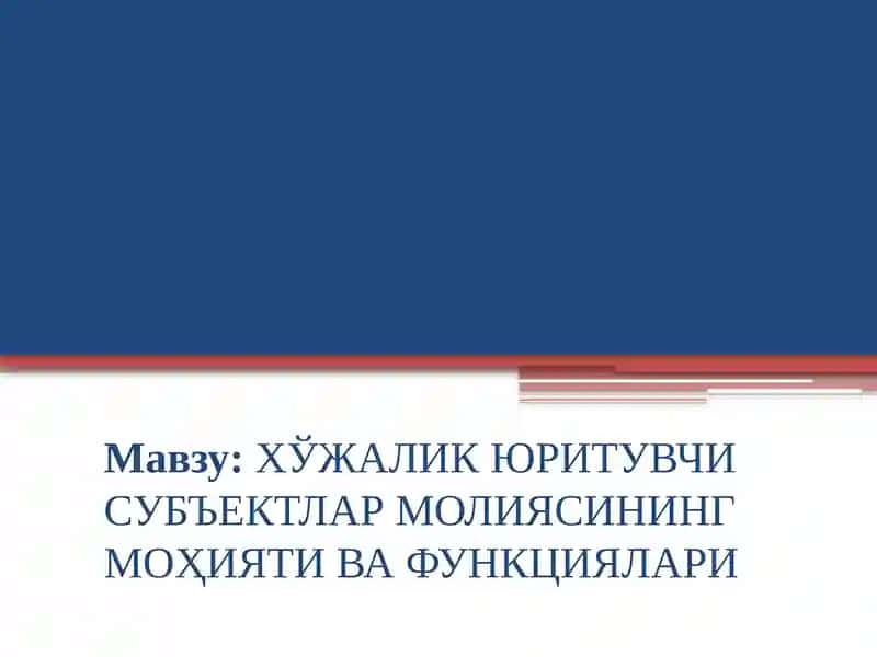 Хўжалик юритувчи субъектлар молиясининг моҳияти ва функциялари 1