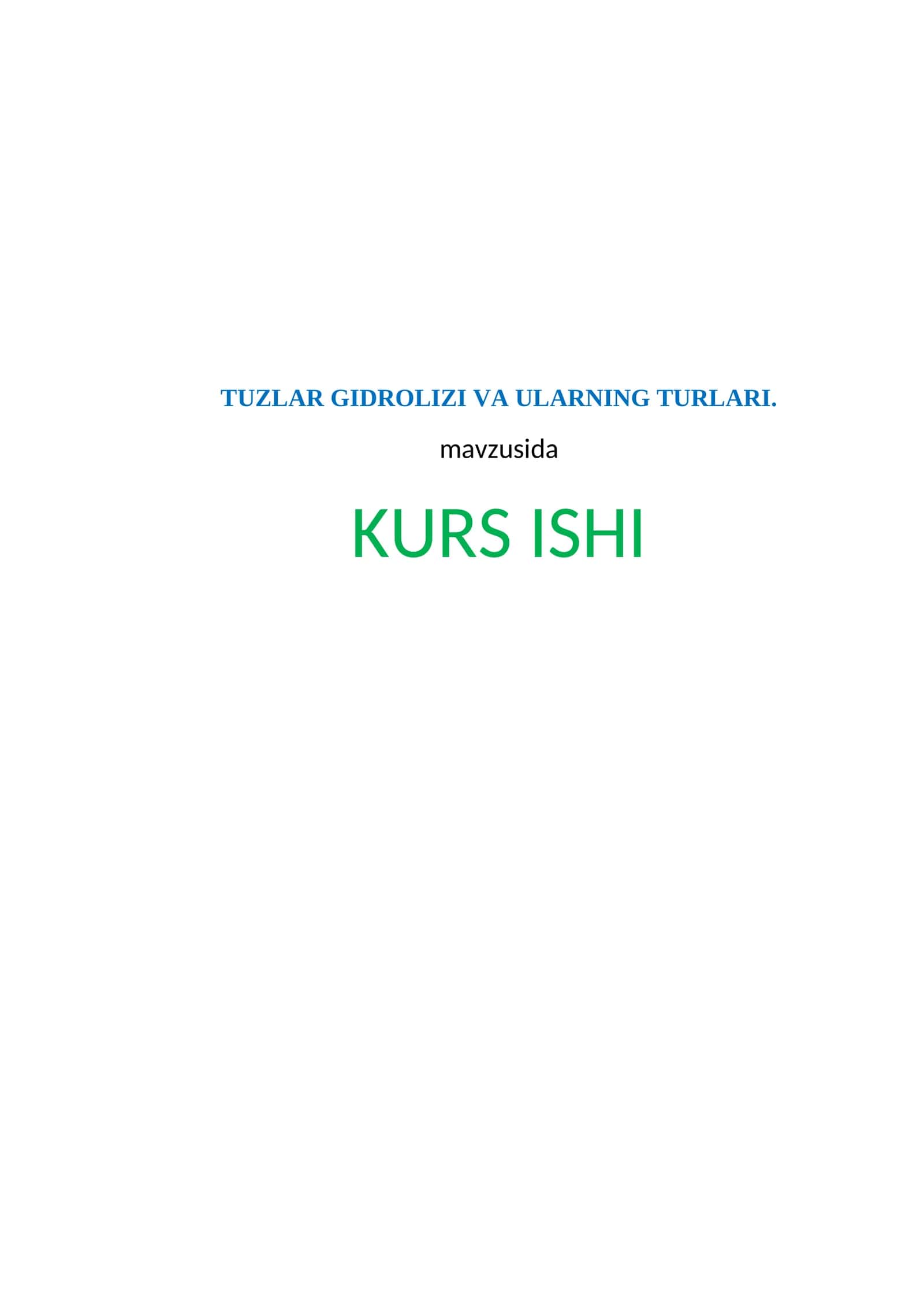 TUZLAR GIDROLIZI VA ULARNING TURLARI 1