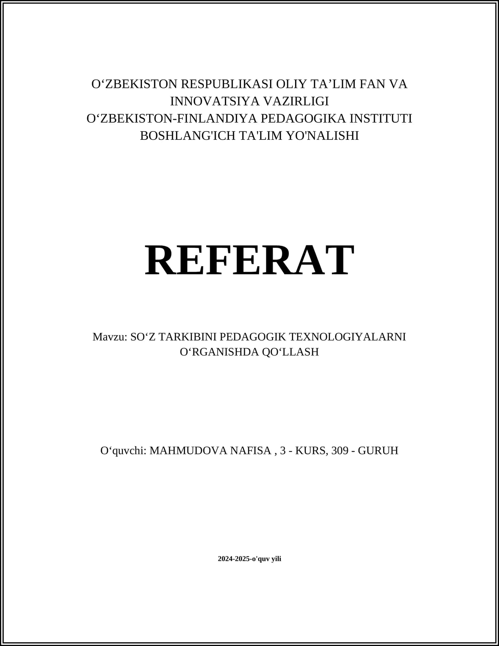 SO‘Z TARKIBINI PEDAGOGIK TEXNOLOGIYALARNI O‘RGANISHDA QO‘LLASH 1