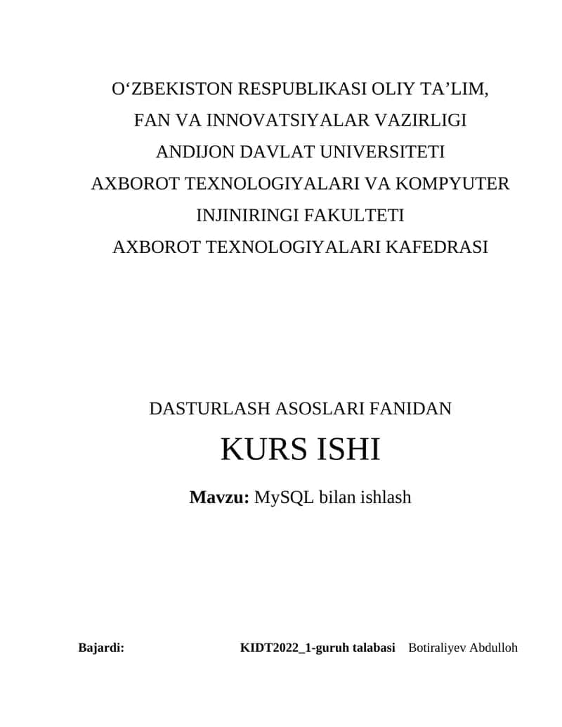 MySQL bilan ishlash 1